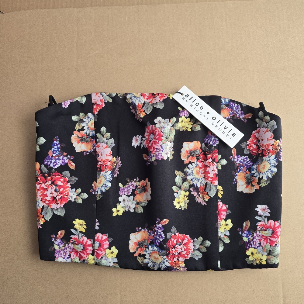 Alice + Olivia Black Floral Crop Corset Top Size Zero